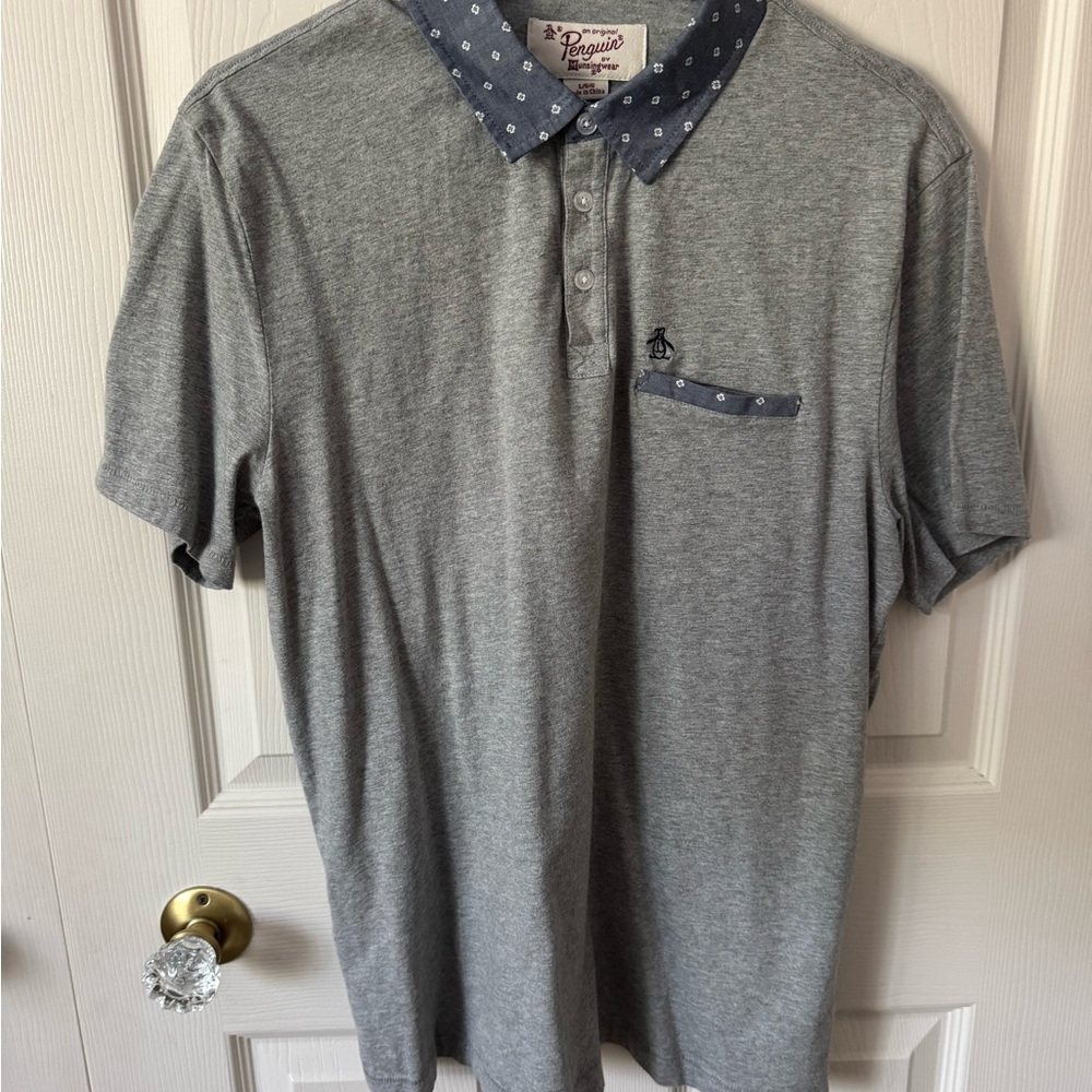 Original Penguin Gray Polo with Patterned Collar